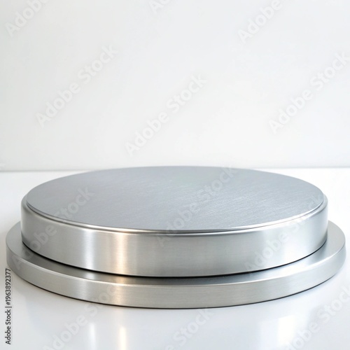 Luxury Silver Round Product Podium with White Silk Backdrop