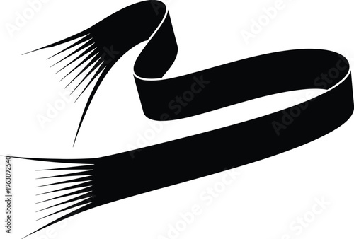 Black ribbon with fringed ends fringes tassel black, ribbon, fringed, fringes, tassel, tassels, banner, strip, decorative, symbol, isolated, white background, ends, curls, diagonally, across, white, b