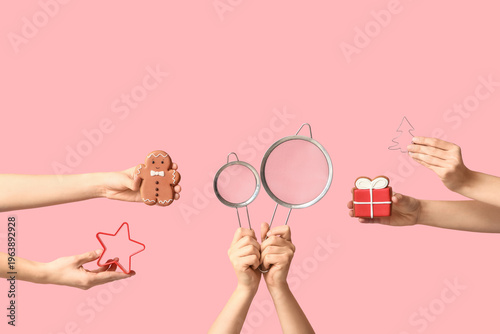 Female hands holding sieves...