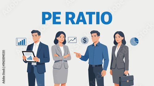 Business people discussing PE ratio