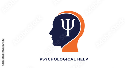 Professional logo for psychological help featuring a human profile silhouette with the Greek letter psi inside the head.