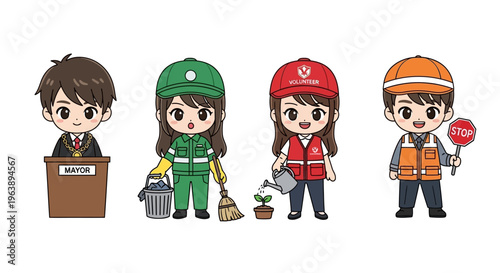 Cartoon Characters in Various Jobs.