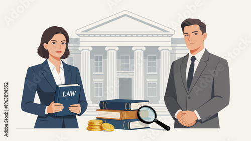 Two lawyers in front of a courthouse