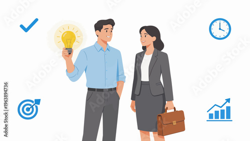 Businessman and businesswoman with lightbulb