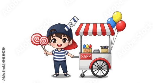 Boy Holding Lollipop Ice Cream.