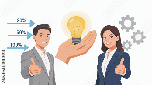 Business people with light bulb and gears