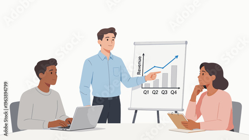 Business meeting with revenue chart presentation