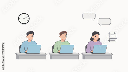 Three people working on laptops