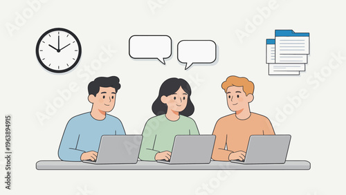 Three people working on laptops