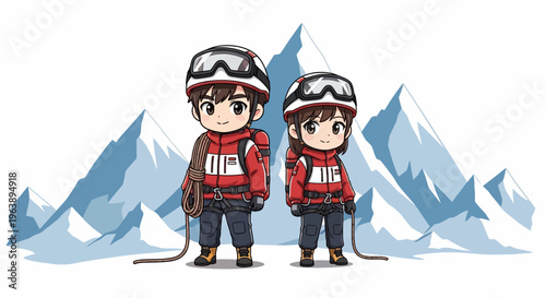 Two cartoon skiers standing together.
