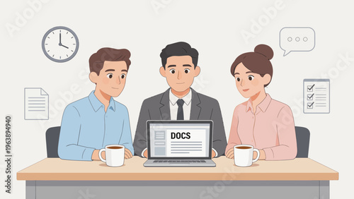 Three people in office meeting