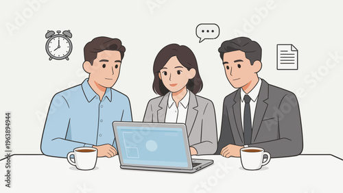 Three people in a meeting with laptop