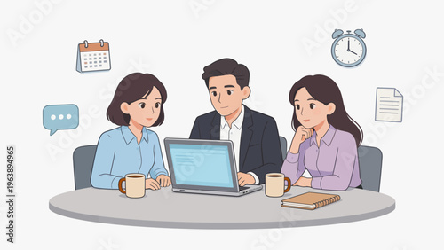 Three people working together at a table