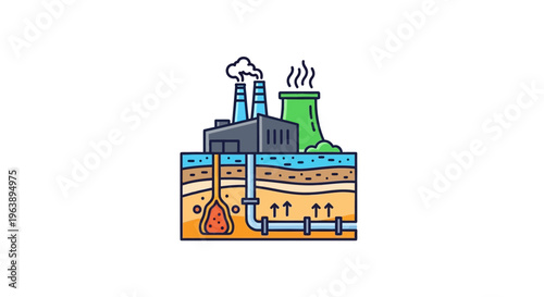 Visual Representation of Earth's Thermal Energy Harnessing for Sustainable Power Generation in an Industrial Setting