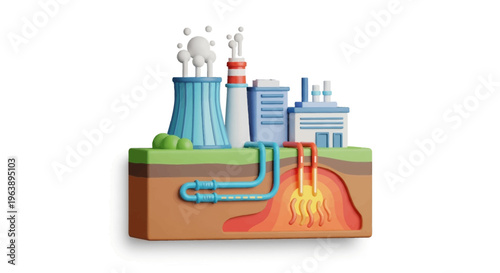 Industrial factory with cooling tower and smoke emitting from chimney, representing heavy industry and manufacturing
