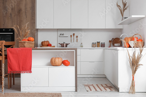 Pumpkins on dining table in...