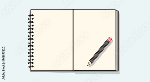 Open Blank Spiral Notebook with Pencil Ready for Your Creative Ideas, Notes, or Sketches on a Minimalist Background for Brainstorming and Learning