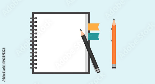 Blank Spiral Notebook with Pencils and Sticky Notes - Ready for Notes and Ideas