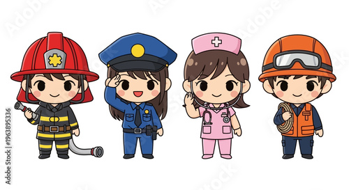Cute cartoon emergency service workers.