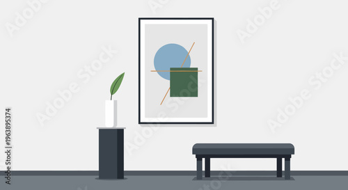 Modern Art Gallery Display with Abstract Painting and Minimalist Bench