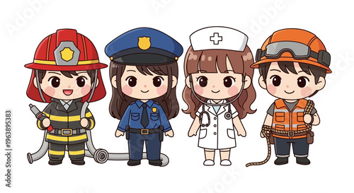 Cartoon emergency responders team.