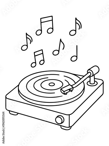 Harmony in Vinyl: A classic turntable plays, with musical notes floating above, creating a scene that captures the spirit of retro audio and the enchantment of melody.