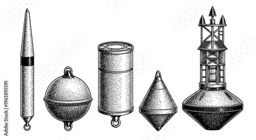 Set of Nautical Buoys and Navigation Markers Illustration