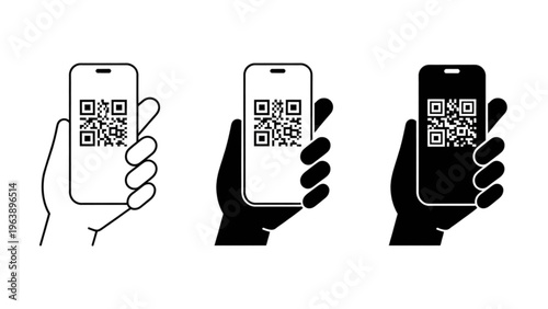 Hands displaying qr codes on different smartphone screens Vector