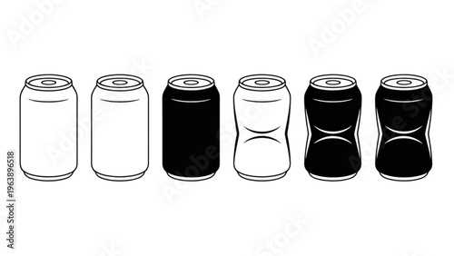 Five cylindrical black and silver spray paint cans lined up horizontally Vector