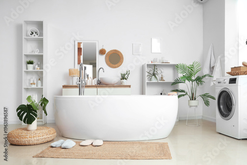 Interior of bathroom with b...