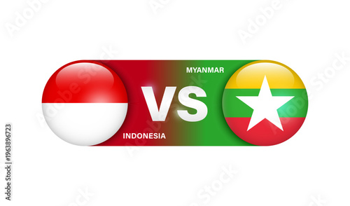 Element represents a sporting event or national football or soccer match between Indonesia and Myanmar, with the logo featuring national flag, vector 3d isolated on white background for banner design