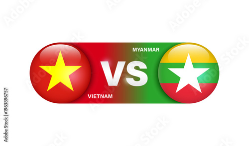 Element represents a sporting event or national football or soccer match between Vietnam and Myanmar, with the logo featuring national flag, vector 3d isolated on white background for banner design