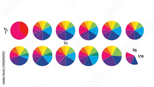 colorful pie charts illustrating fractions data division and mathematical concepts a valuable educational graphic resource for learning.