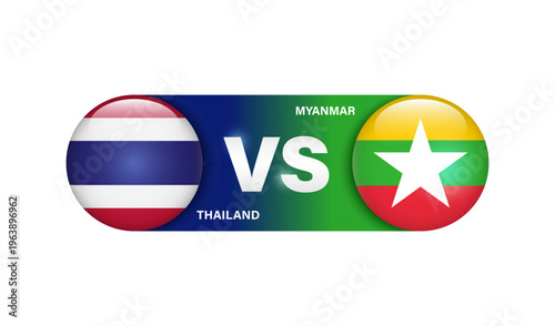 Element represents a sporting event or national football or soccer match between Thailand and Myanmar, with the logo featuring national flag, vector 3d isolated on white background for banner design