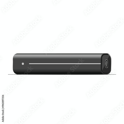 Sleek, dark portable power bank with USB-C port and LED indicator