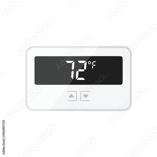 White digital thermostat displays 72 degrees Fahrenheit with up and down arrow controls