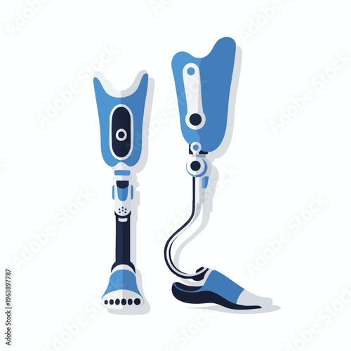 Two modern prosthetic legs, one full and one with a dynamic curve