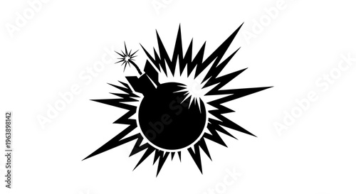 Black Bomb Explosion Vector Graphic Illustration.