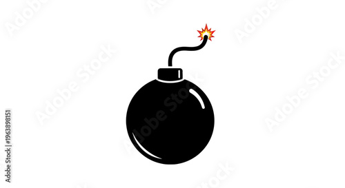 Black Bomb with Lit Fuse Illustration.