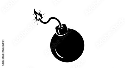 Black Bomb with Lit Fuse Illustration.