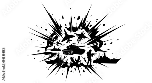 Black Ink Explosion on White Background.