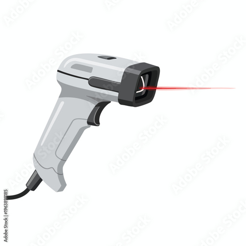 Handheld scanner emitting a bright red laser beam for data capture