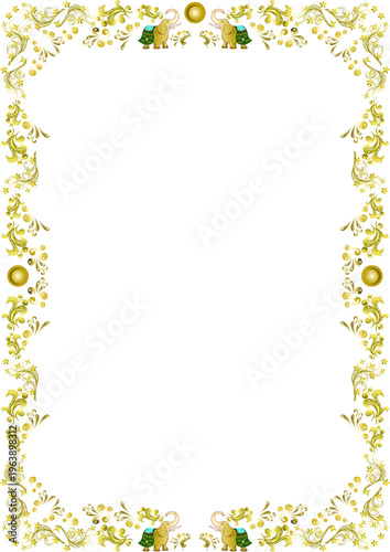 Canvas Print frame with gold elephants and flowers
