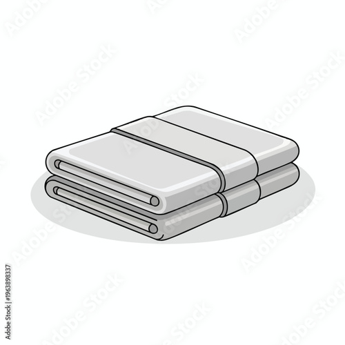 Stacked, neatly folded light gray towels sit on a light gray oval surface