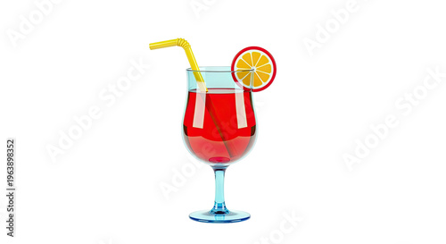 Red Cocktail with Orange Slice and Yellow Straw