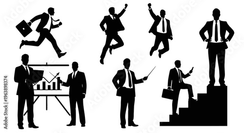 Businessmen in Various Dynamic Business Poses.