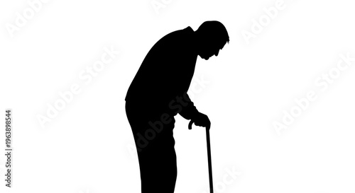 Elderly Man Using Cane for Support.