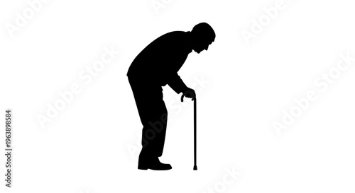 Elderly Man Using Walking Stick Support.