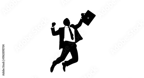 Man in Suit Jumping with Briefcase.