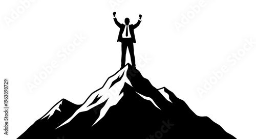 Man Standing on Mountain Peak Silhouette.